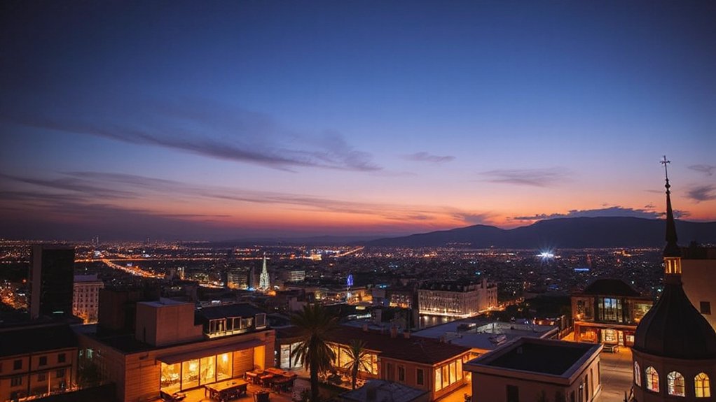 city skyline vibrant rooftop ambiance