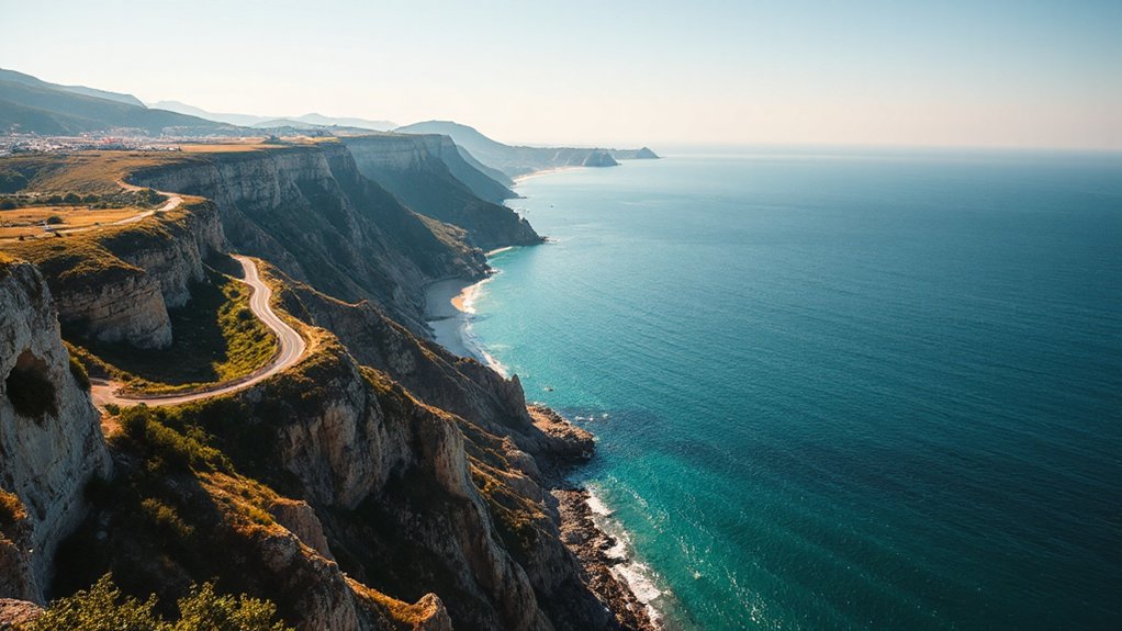 cliffs sea lighthouse spray