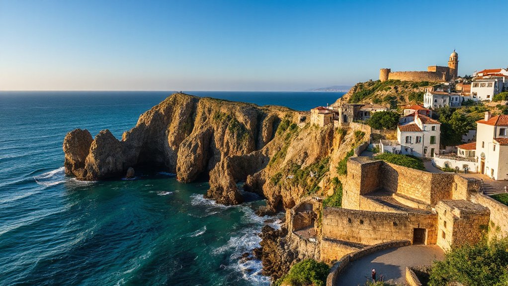 cliffs surf medieval towns