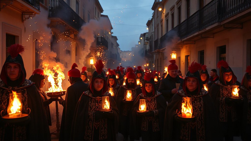 flames guide sacred communal procession