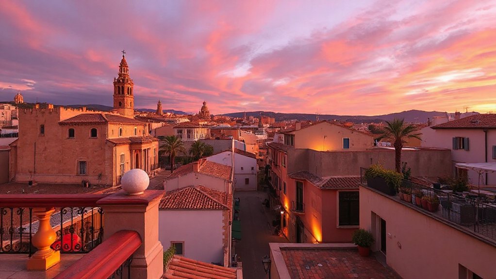 quiet rooftops bask in sunset