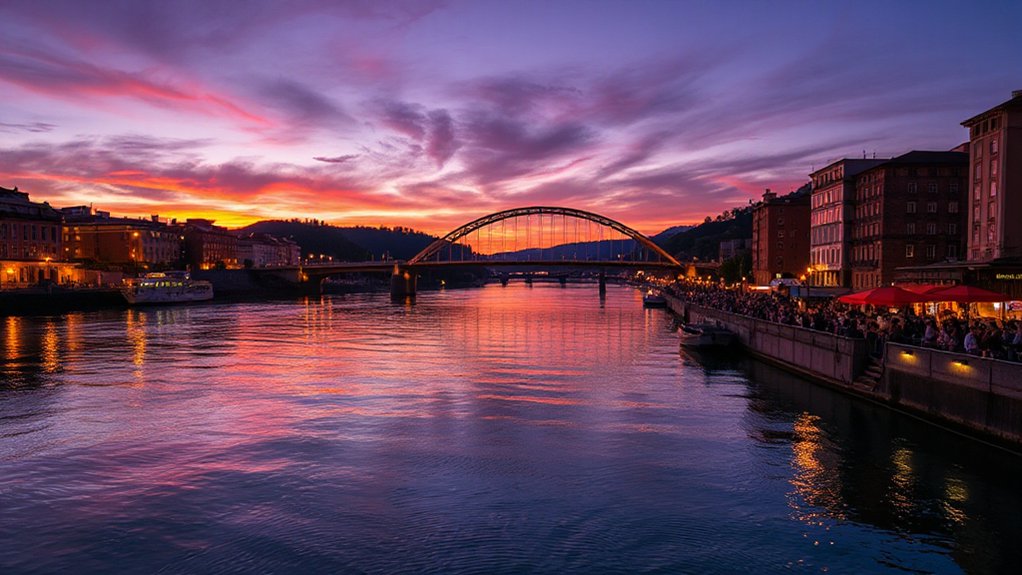 riverfront sunset lively nightlife