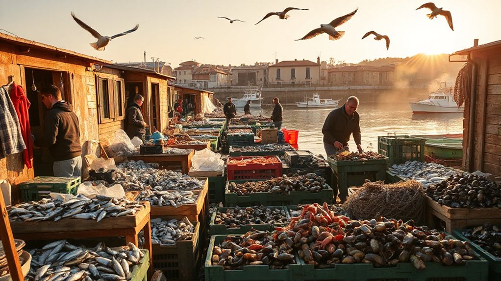 seafood market morning bustle