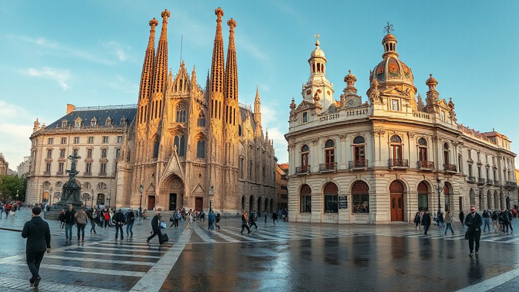 sunlit landmarks at dusk
