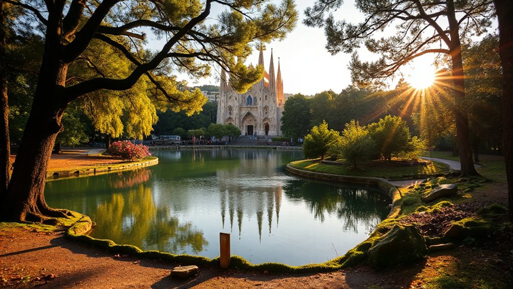 sunlit paths reflective ponds