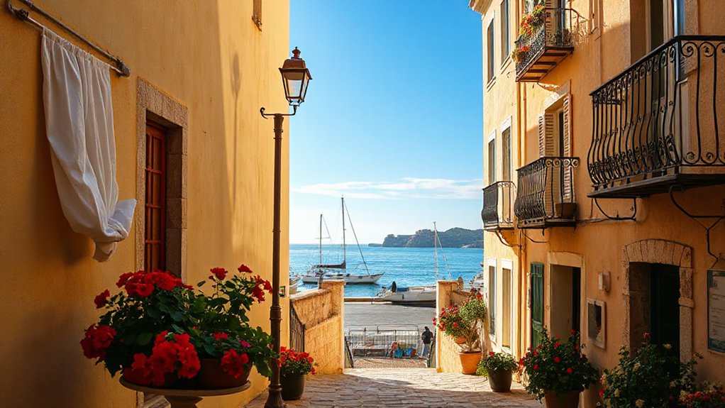 sunlit seaside historic streets
