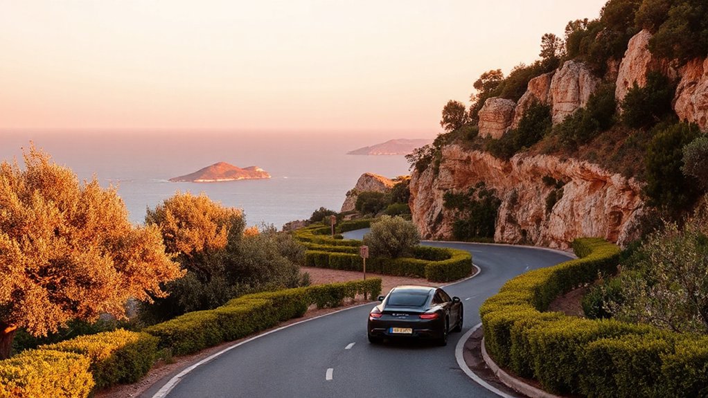 sunset coastal mountain drive