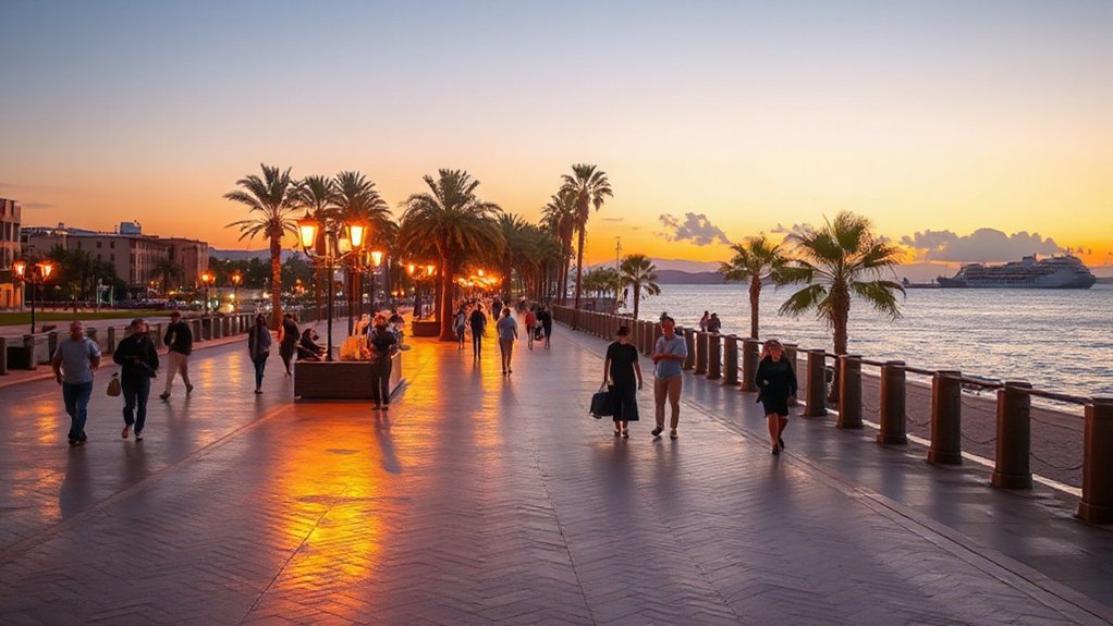 sunset seaside vibrant promenade
