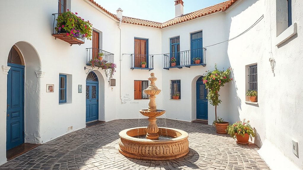 whitewashed cobblestone festive charm